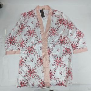 Morgan Lane satin rose White and pink silky floral robe small/medium [178]